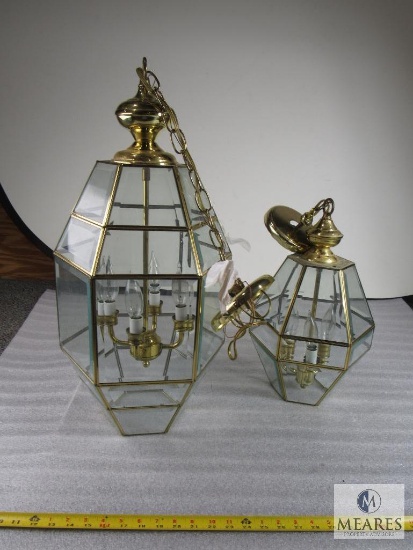 Lot of 2 Brass & Glass Light Chandeliers