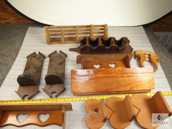 Lot of assorted Wooden Wall Shelves & Wall Sconce Candle Holders