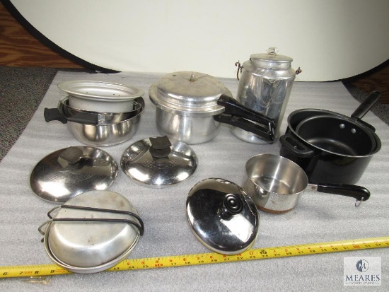 Lot of Assorted Pots and Pans, Tea Kettle, and more Kitchen Items