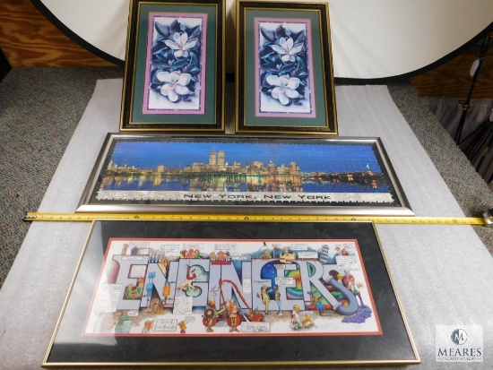 Lot of 4 Framed Prints Pictures - Magnolia, New York Puzzle, Engineers