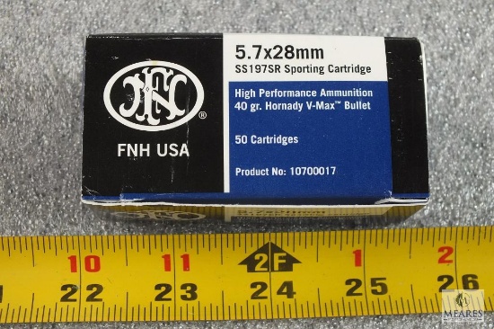 50 rounds-FN SS197SR 5.7x28 ammo- 40 grain blue tip V-max bullet