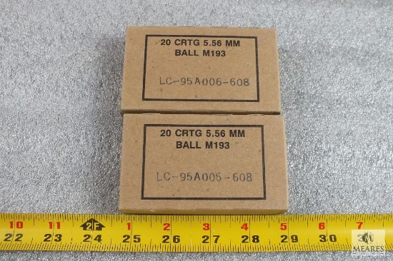 40 rounds-5.56 ammo- M193 Ball. Two unopened boxes with 20 rounds each