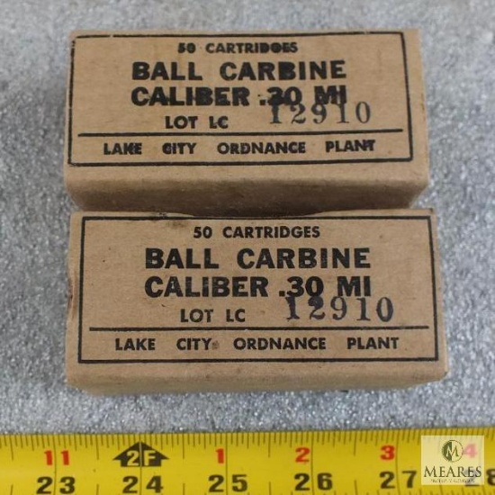 100 rounds- 30 carbine ammo- Lake city military M1. Hard to find ammo. Two 50 round boxes.