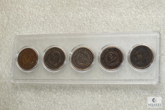 Mixed lot of (5) US 2-cent pieces