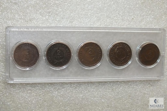 Lot of (5) mixed US 2-cent pieces