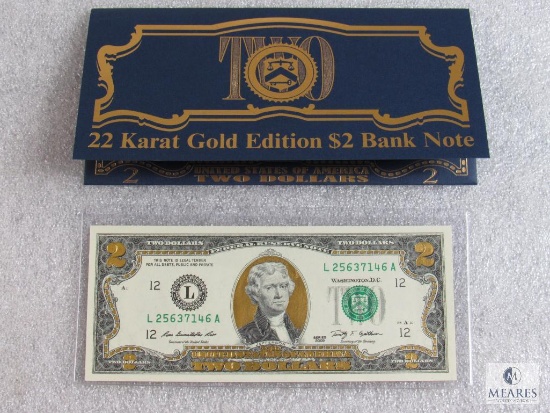 UNC US 22-karat Gold Edition $2 Bank Note