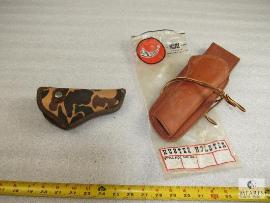 Lot Hunter Leather Holster #1060 E3 and small nylon camo holster