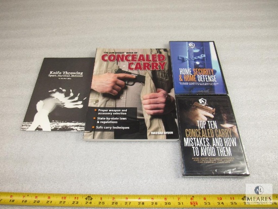 Lot of 2 New Home Defense DVD's, Gun Digest Book of Concealed Carry & Knife Throwing Booklet