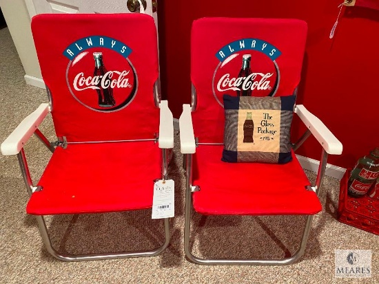 Lot of Two 1998 Coca-Cola Folding Chairs with Pillow