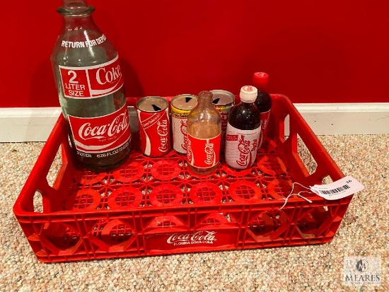 Plastic Coca-Cola Bottle Crate with Bottles and Cans