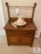 Oak Wash Stand with Bowl and Pitcher and Rolling Pin