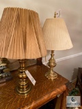 Group of Three Brass Lamps with Shades