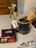Shaving Stand with Brushes and Razors