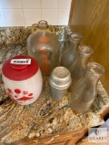 Mixed Lot of Cookie Jars, Dairy Bottles, Cocoa Malt Shaker