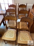 Set of Six Matching Oak Cane Bottom Chairs