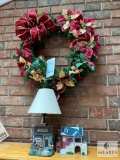 25 Inch Christmas Wreath, Village Pieces (one is a lamp)