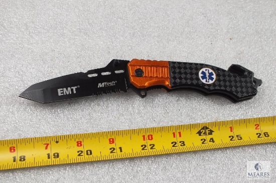 New EMT Tactical Folder Knife with Glass Breaker, Seat Belt Cutter & Belt Clip