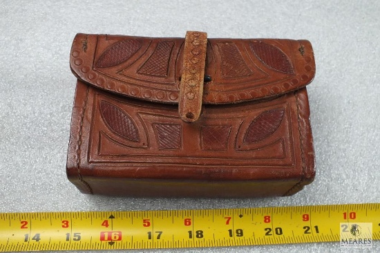 Antique Hand Carved Leather Ammo Box