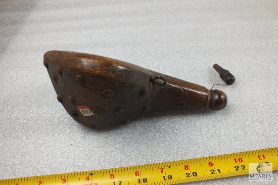 VERY RARE Antique Wooden Powder Flask