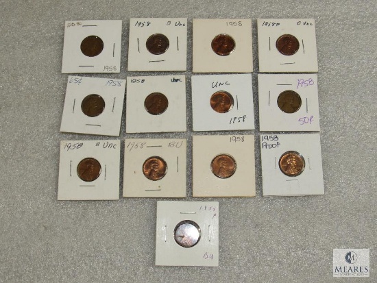Mixed lot of (13) Lincoln wheats - 1958