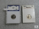 Graded silver Roosevelt dimes - 1955-D and 1960-D