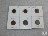 Group of (6) 1933 Lincoln wheat cents