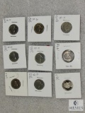 Mixed lot of (9) Jefferson nickels