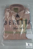 NEW - Beretta Classic BD drip dry shirt Beige and Red check M Size Large