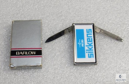 Barlow B60 Advertising Money Clip with File & Knife Blade "AKZO Sikkens" in original box