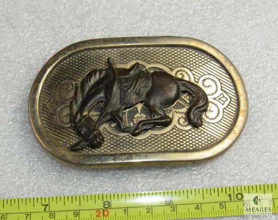 Vintage Brass and Bronze tone Belt Buckle with Bucking Horse