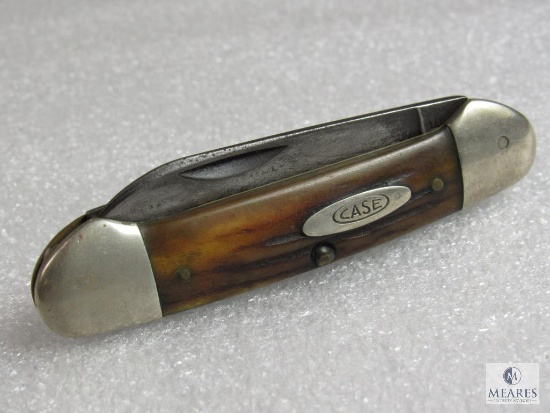 Vintage Early Case XX Canoe 2 Blade Knife Bone possibly Stag Handle