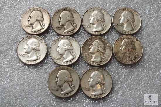Lot of (10) mixed silver Washington quarters