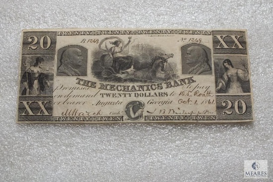 The Mechanic's Bank, Augusta GA $20 note - Oct 1, 1861 - hand signatures