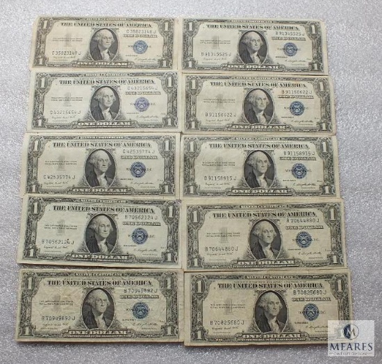 Group of (10) small size US $1 silver certificates