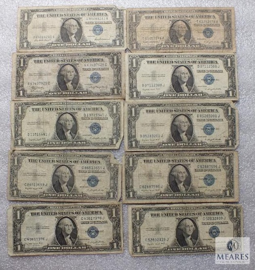 Group of (10) small size US $1 silver certificates