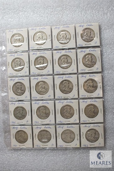 Sheet of (20) Franklin half dollars