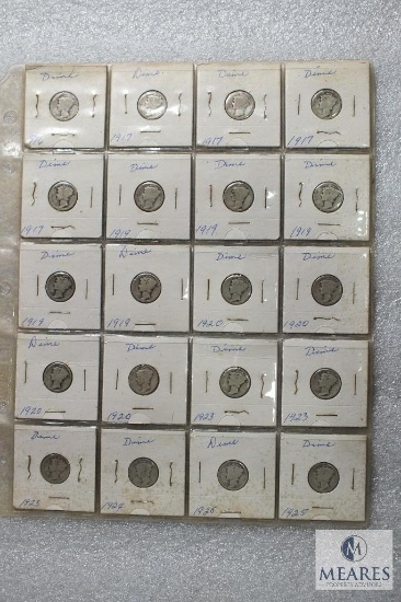 Sheet of (20) mixed Mercury dimes