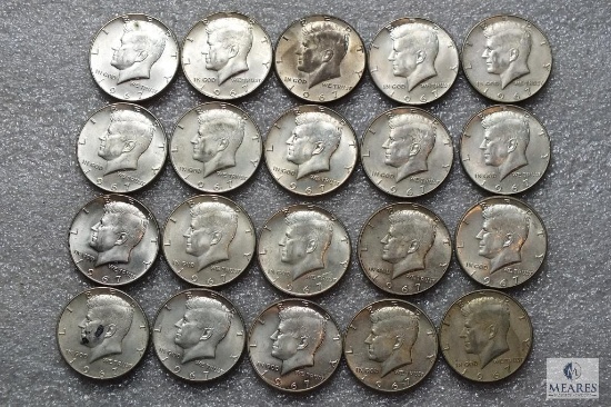 Lot of (20) 1967 - 40% silver - Kennedy half dollars
