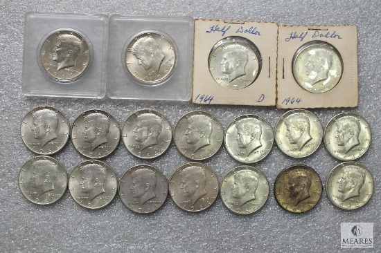 Lot of (18) 1964 - 90% silver Kennedy half dollars