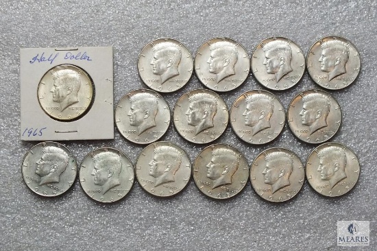 Lot of (15) 1965 - 40% silver Kennedy half dollars