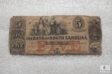 The Bank of South Carolina $5 - Charleston SC - hand signatures