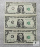 Lot of (3) Series 1963-A Sequentially numbered US $1.00 small size notes