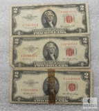 Lot of (3) US small size $2 red seal notes