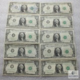 Mixed lot of (10) US small size $1 notes