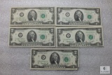 Group of (5) US small size $2 Neff-Simon notes