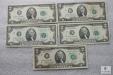 Group of (5) US small size $2 Neff-Simon notes