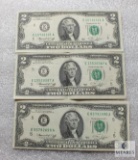 Group of (3) US small size $2 Neff-Simon notes