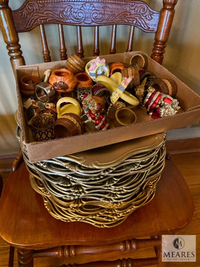 Lot of Various Napkin Rings and 24 Chargers