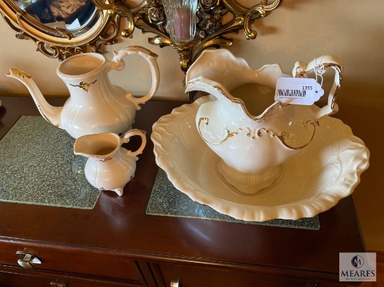 Ceramic Bowl, Pitcher, Coffee Urn, and Creamer