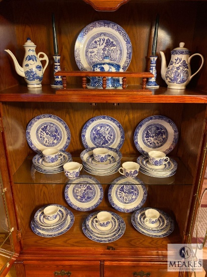 Large Lot of Blue and White Dishes and Serving Ware